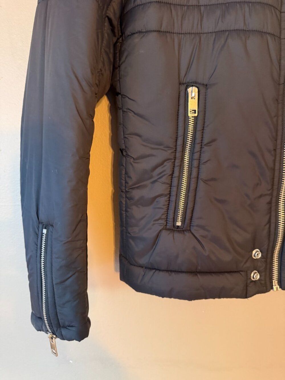 Diesel Black Quilted Nylon Moto Puffer Jacket Cosmic Noise Men's Size M - Picture 3 of 10